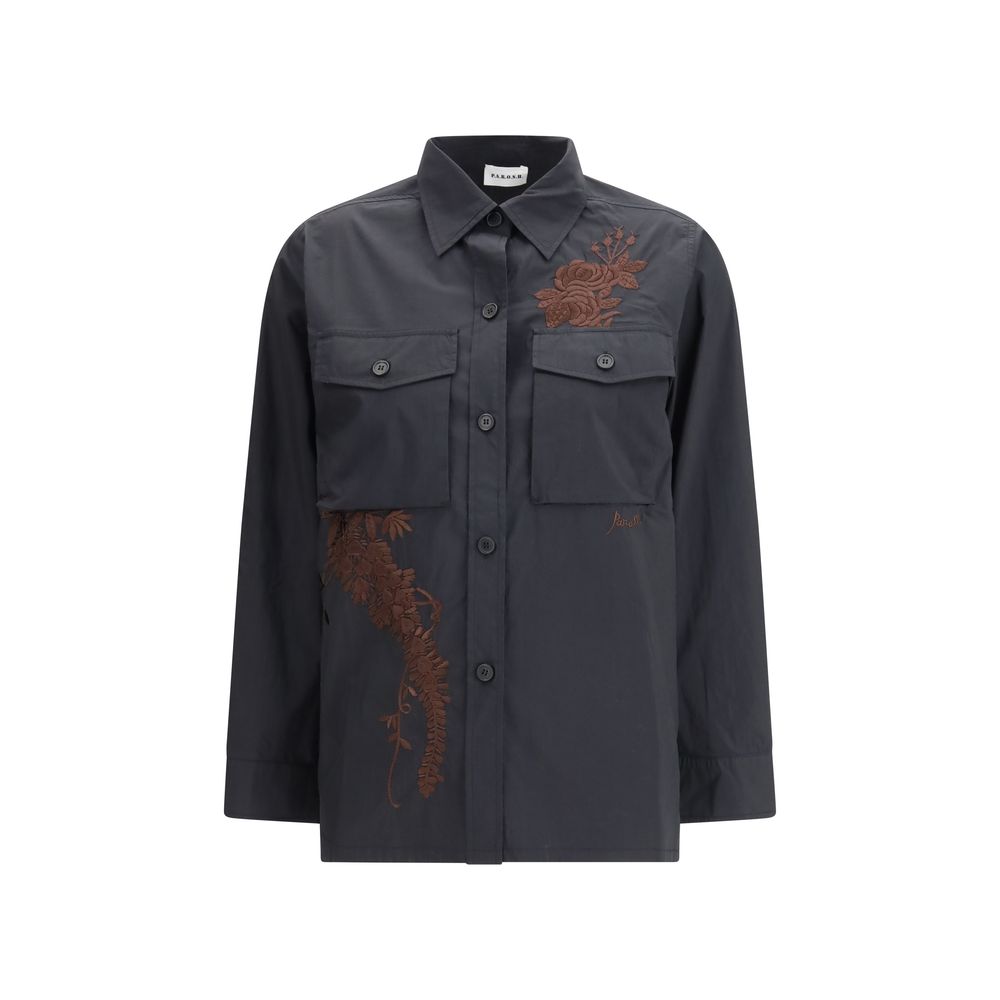 P.A.R.O.S.H. Black Cotton Pattern Shirt
