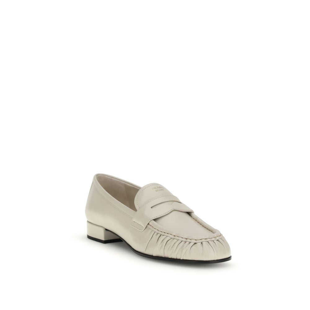 Prada Beige Calf Leather Bos Taurus Slip-On Loafers