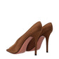 Amina Muaddi Brown Satin High Heel Pumps