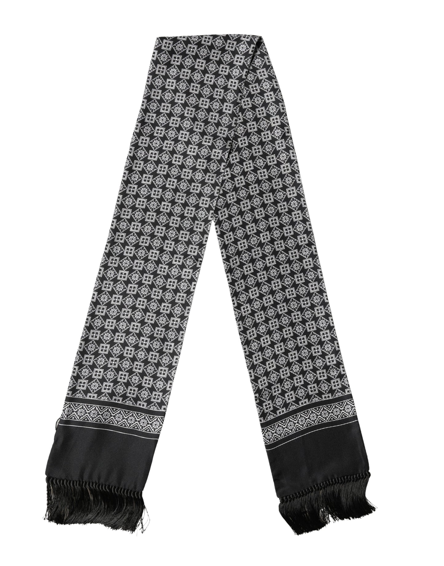 Dolce & Gabbana Black White Silk Geometric Neck Wrap 142cm X 15cm Scarf