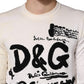 Dolce & Gabbana White Virgin Wool Graphic Logo Crewneck Sweater