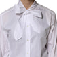 Dolce & Gabbana White Cotton Bow Tie Long Sleeves Blouse Top