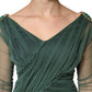 Dolce & Gabbana Green Ruched Mesh Sheer Sleeves Midi Dress