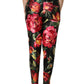 Dolce & Gabbana Black Floral Silk Mid Waist Tailored Trousers Pants