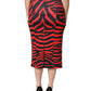Dolce & Gabbana Red Black Zebra Print Polyester Pencil Midi Skirt