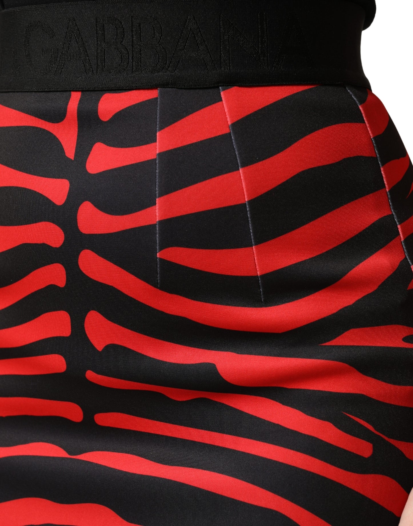 Dolce & Gabbana Red Black Zebra Print Polyester Pencil Midi Skirt