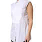 Dolce & Gabbana White Cotton Pleated Sleeveless Button Down Top