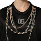 Dolce & Gabbana Black Embellished Logo Crystal Sweatshirt Top