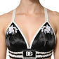 Dolce & Gabbana Black Floral Silk Satin Crop Logo Bralette Top