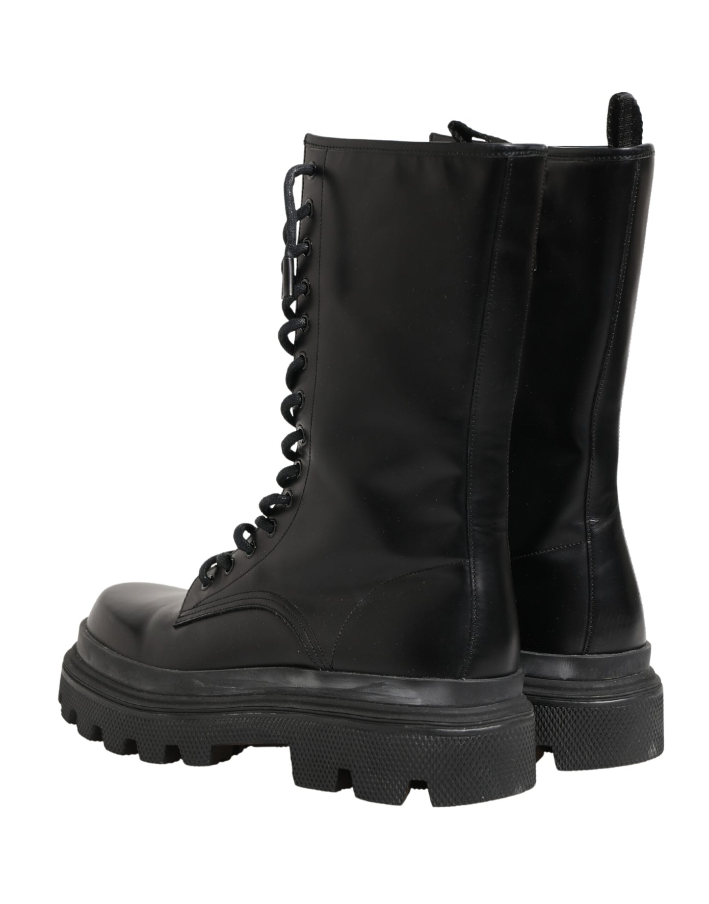 Dolce & Gabbana Black Leather Trek Sole Combat Boots Shoes