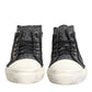Dolce & Gabbana Black White Canvas Logo Mid Top Sneakers Shoes