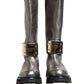 Dolce & Gabbana Metallic Silver Leather Mid Calf Boots Shoes