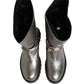 Dolce & Gabbana Metallic Silver Leather Mid Calf Boots Shoes