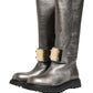Dolce & Gabbana Metallic Silver Leather Mid Calf Boots Shoes