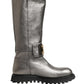 Dolce & Gabbana Metallic Silver Leather Mid Calf Boots Shoes