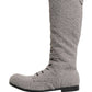 Dolce & Gabbana Gray Shearling Lace Up Knee High Boots Shoes