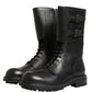 Dolce & Gabbana Black Leather Belted Buckle Combat Boots Shoes
