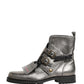 Dolce & Gabbana Metallic Silver Leather Buckle Ankle Boots Shoes