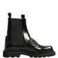 Dolce & Gabbana Black Leather Logo Plaque Ankle Boots Shoes