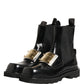 Dolce & Gabbana Black Leather Logo Plaque Ankle Boots Shoes