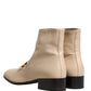 Dolce & Gabbana Beige Leather Logo Plaque Ankle Boots Shoes