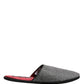 Dolce & Gabbana Grey Herringbone Cashmere Red Slippers Shoes