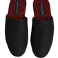 Dolce & Gabbana Black Wool Cashmere Red Quilted Slippers Shoes