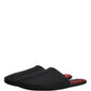 Dolce & Gabbana Black Wool Cashmere Red Quilted Slippers Shoes