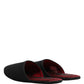 Dolce & Gabbana Black Wool Cashmere Red Quilted Slippers Shoes