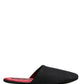Dolce & Gabbana Black Wool Cashmere Red Quilted Slippers Shoes