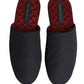 Dolce & Gabbana Dark Navy Wool Cotton Red Chevron Slippers Shoes