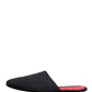 Dolce & Gabbana Dark Navy Wool Cotton Red Chevron Slippers Shoes