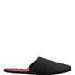Dolce & Gabbana Dark Navy Wool Cotton Red Chevron Slippers Shoes