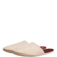 Dolce & Gabbana Beige Shetland Wool Red Quilted Slippers Shoes