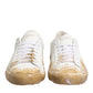 Dolce & Gabbana White Leather Paint Effect Low Top Sneakers  Shoes