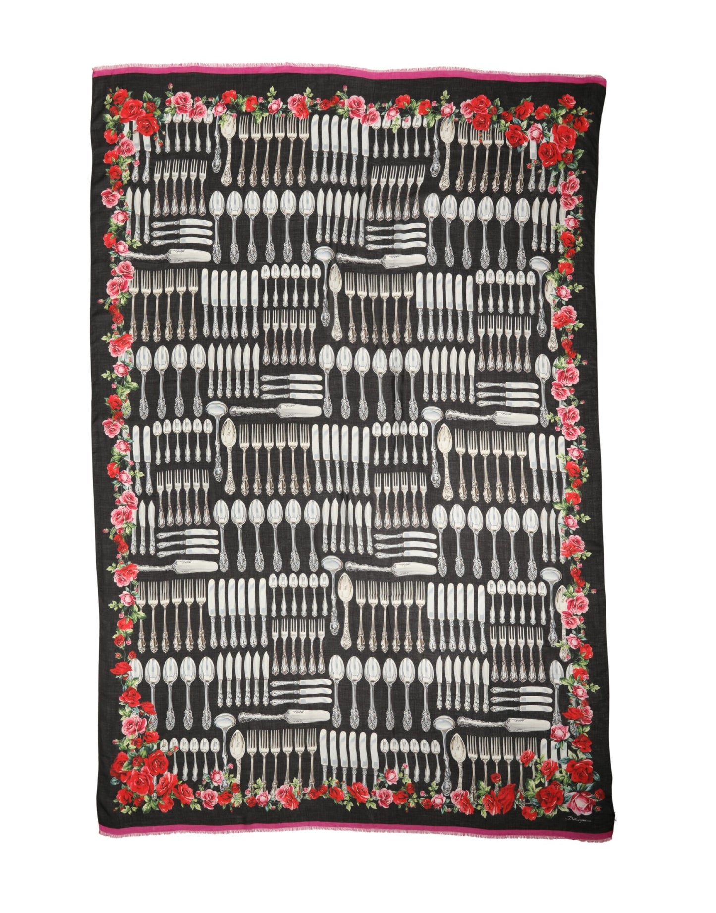 Dolce & Gabbana Multicolor Cutlery Floral Wrap Shawl 135cm x 132cm Scarf