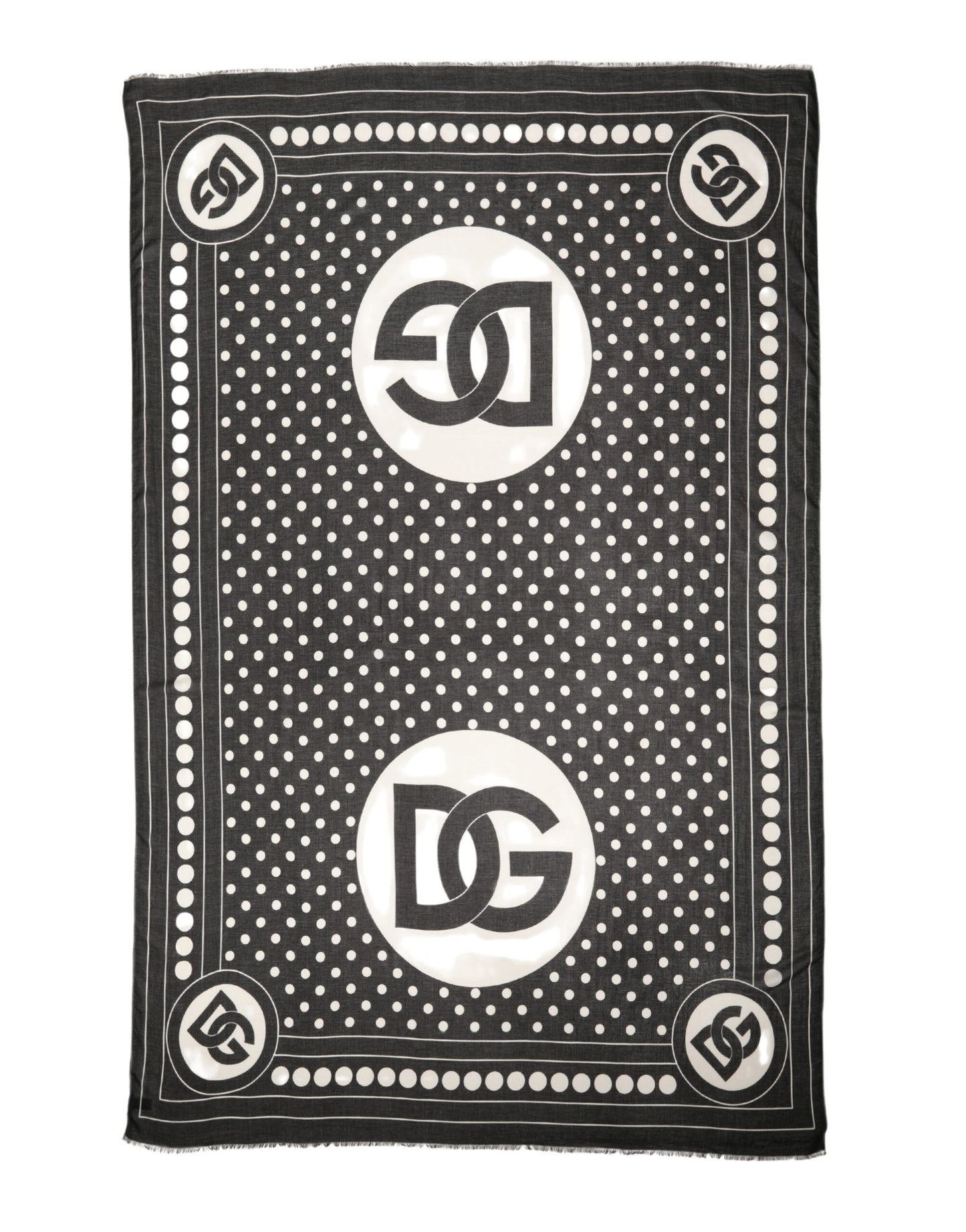 Dolce & Gabbana Black White Polka Dot Logo Stole Wrap 188cm x 116cm Scarf