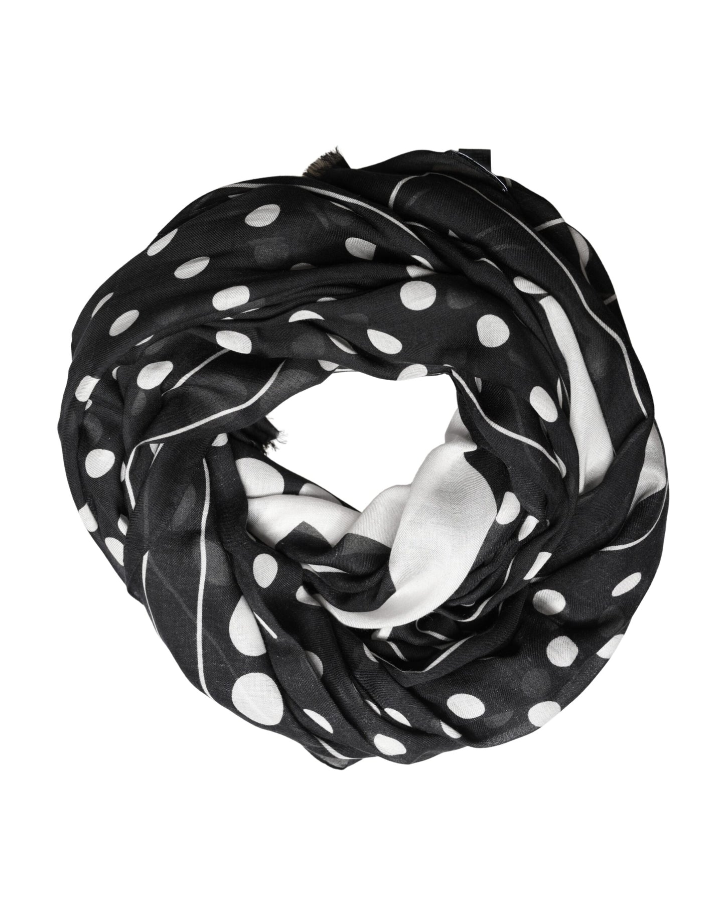 Dolce & Gabbana Black White Polka Dot Logo Stole Wrap 188cm x 116cm Scarf