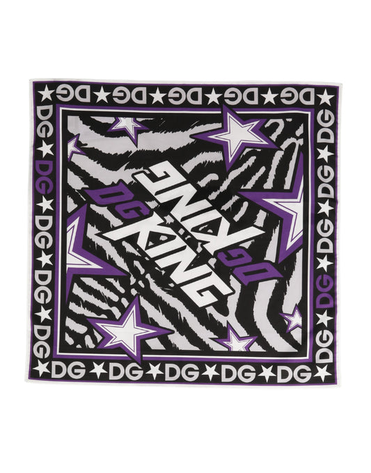 Dolce & Gabbana Black Purple DG King Cotton Foulard 51cm x 49.5cm Scarf