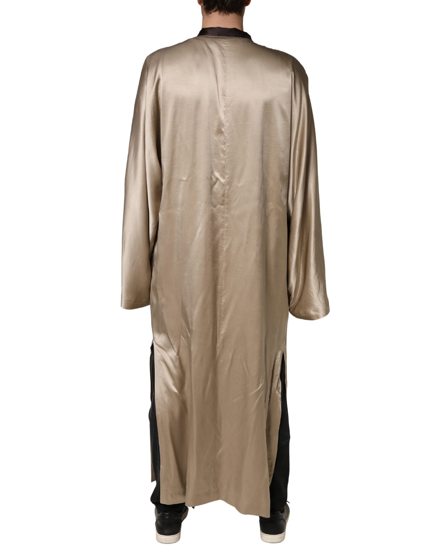 Dolce & Gabbana Beige Silk Satin Long Coat Robe Jacket