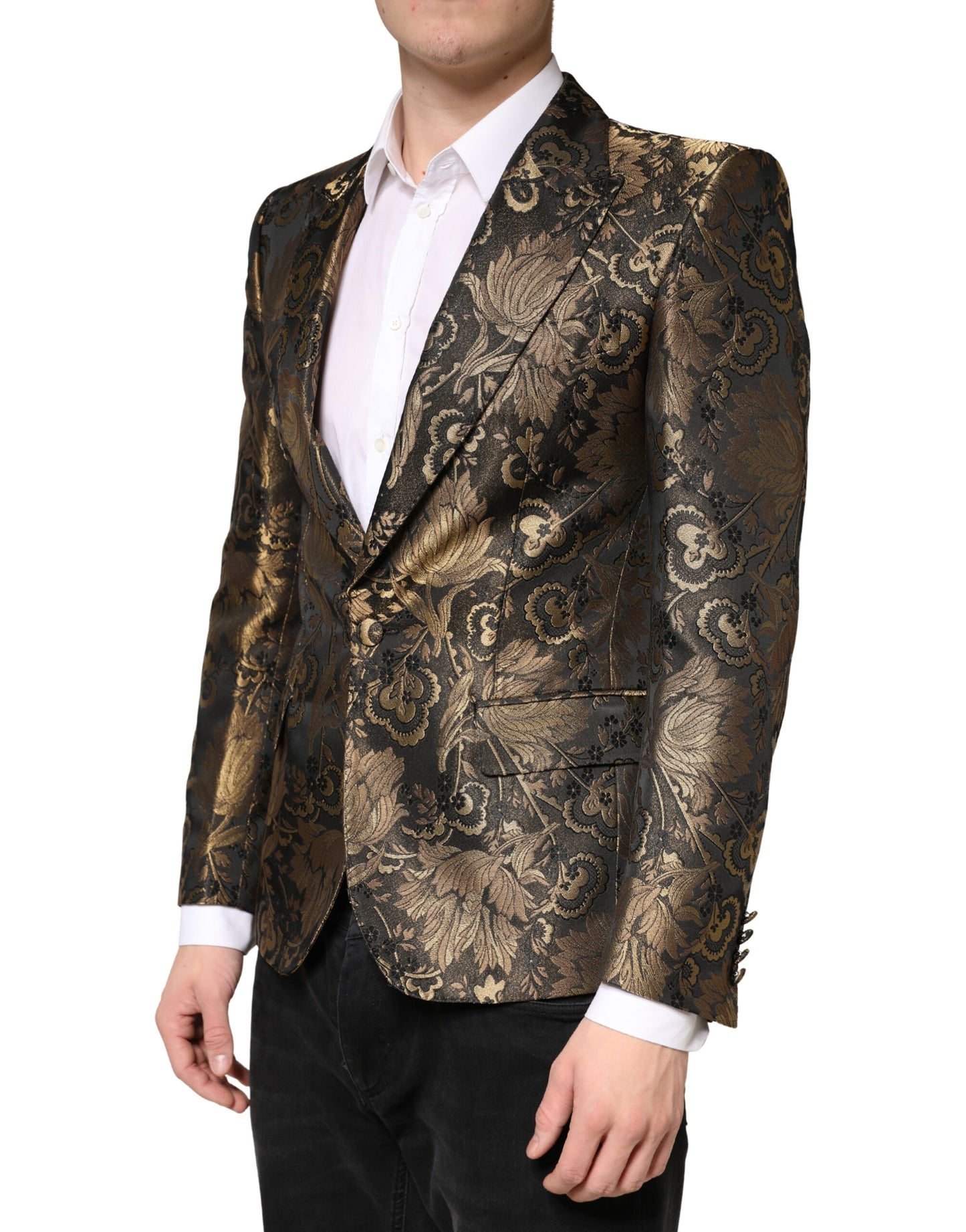 Dolce & Gabbana Gold Jacquard Single Breasted Tuxedo Blazer