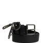 Dolce & Gabbana Black Calf Leather Silver Metal Buckle Belt