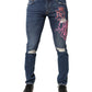 Dolce & Gabbana Blue Distressed Graffiti Print Skinny Jeans