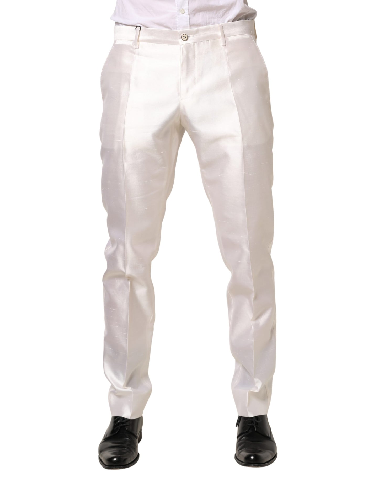 Dolce & Gabbana White Silk Satin Dress Formal Trouser Pants