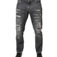 Dolce & Gabbana Dark Gray Tattered Cotton Loose Denim Jeans