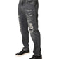 Dolce & Gabbana Dark Gray Tattered Cotton Loose Denim Jeans