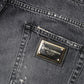 Dolce & Gabbana Dark Gray Tattered Cotton Loose Denim Jeans