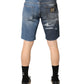 Dolce & Gabbana Blue Floral Embroidery Tattered Denim Shorts