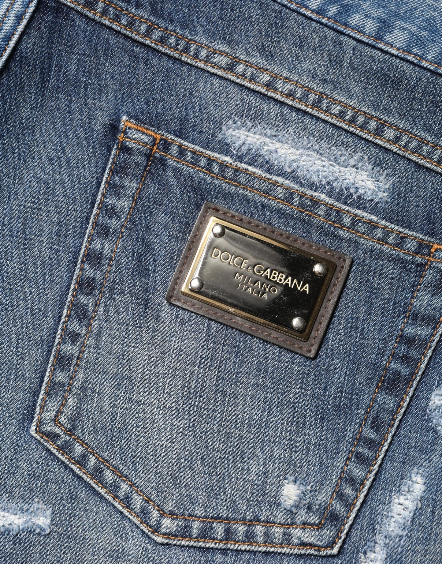 Dolce & Gabbana Blue Floral Embroidery Tattered Denim Shorts