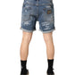 Dolce & Gabbana Blue Cotton Distressed Denim Bermuda Shorts